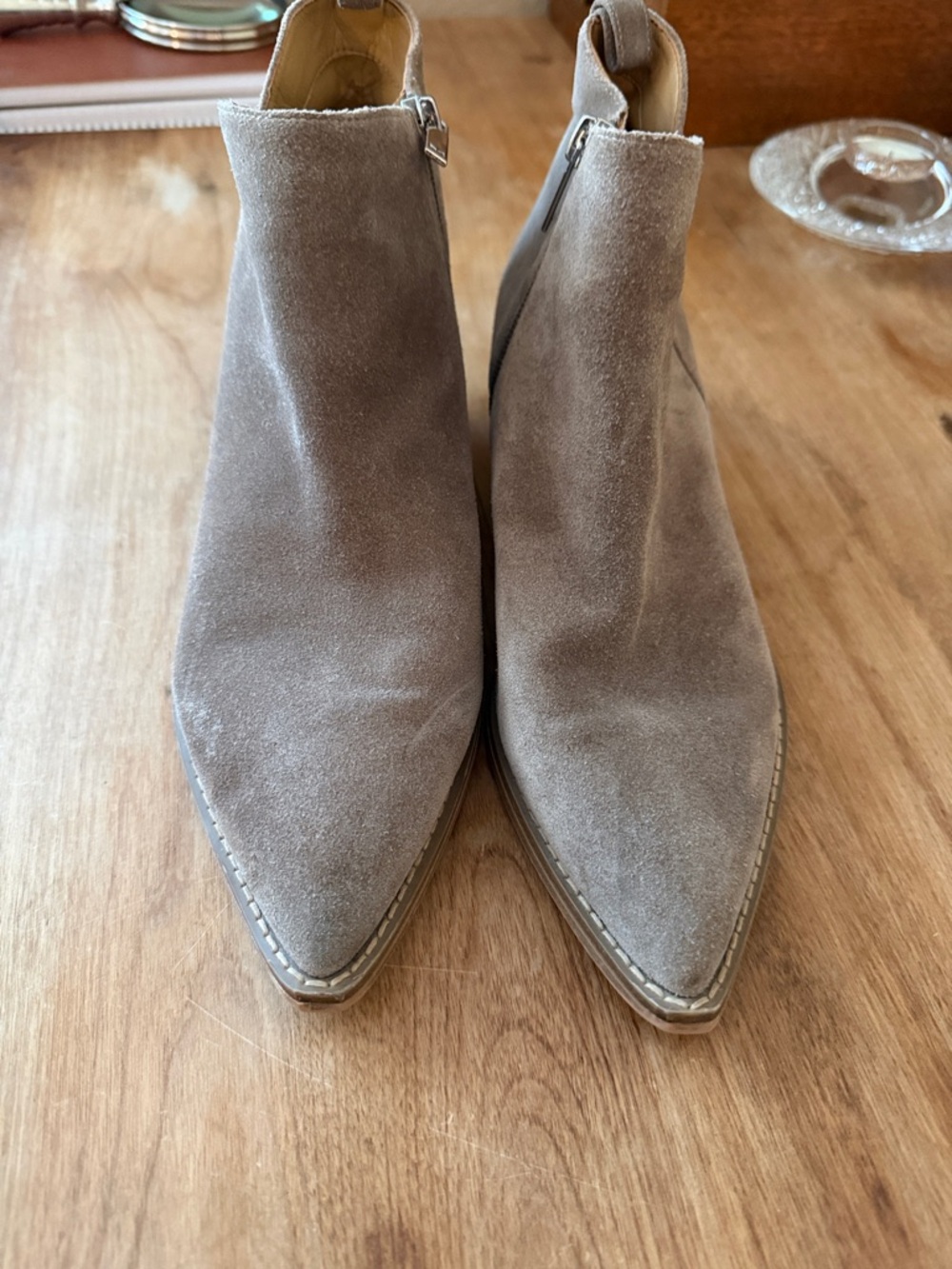 Marc Fisher Taupe Suede Pointed-Toe Ankle Boots